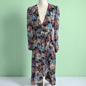 WAYF Floral Ruffle Midi Wrap Dress Size Medium